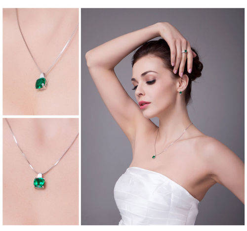 PENDANT~Stunning Lab Emerald Pendant set in .925 Sterling Silver
