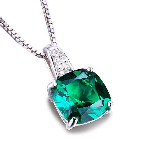 PENDANT~Stunning Lab Emerald Pendant set in .925 Sterling Silver