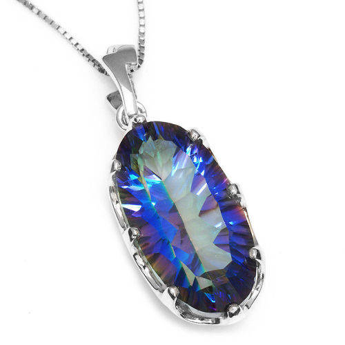 PENDANT~UNIQUE Concave 11ct Genuine Mystic Topaz Pendant 925 Sterling Silver