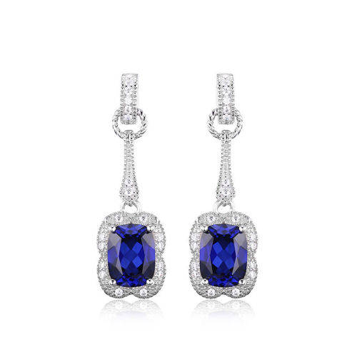 Earrings- 3.7ct Created Blue Sapphire Dangle Earrings   .925 Sterling Silver