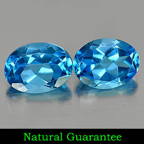 TOPAZ~  2.95Tcts. Pair Oval Shape Natural Gem Swiss Blue Topaz Brazil