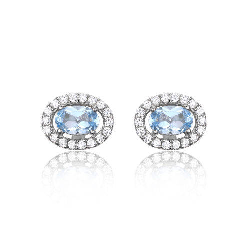 EARRINGS~ Oval 1.1ct Natural Blue Topaz 925 Sterling Silver Stud Earrings