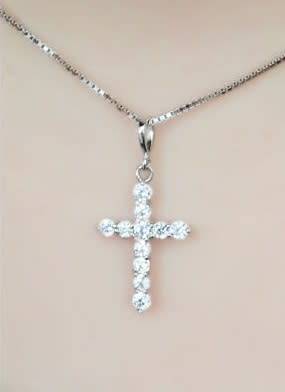 PENDANT~0.7ct Cubic Zirconia Cross Pendant 925 Sterling Silver