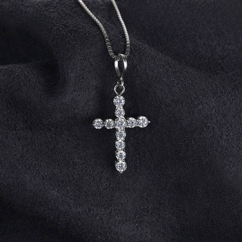 PENDANT~0.7ct Cubic Zirconia Cross Pendant 925 Sterling Silver
