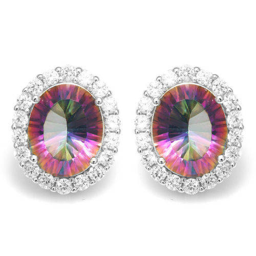 Earrings~6Tcts Genuine Mystic Rainbow Topaz Earrings Stud 925 Sterling Silver