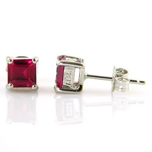 Earrings- Lovely Lab created Ruby Stud Earrings .925 Silver