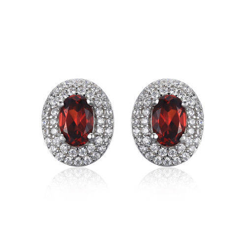 EARRINGS~ 1.1ct Natural Red Garnet Stud Earrings set in .925 Sterling Silver