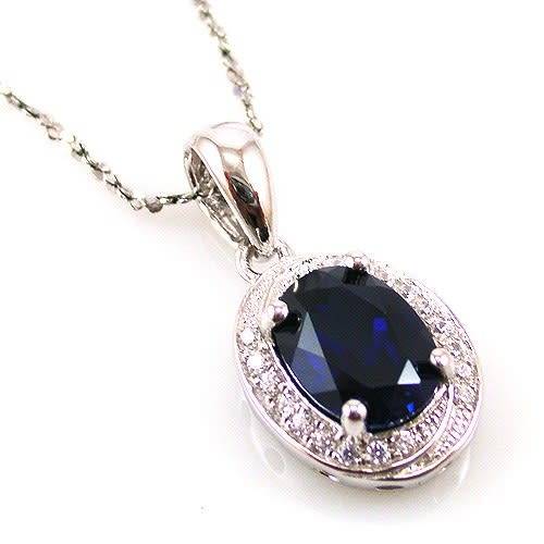 PENDANT~1.5ct lab created Sapphire Pendant 925 Sterling Silver