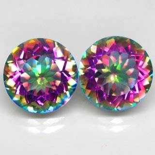 11.1ct.MATCHED PAIR! 12MM.100%NATURAL TOP MULTI COLOR RAINBOW QUARTZ