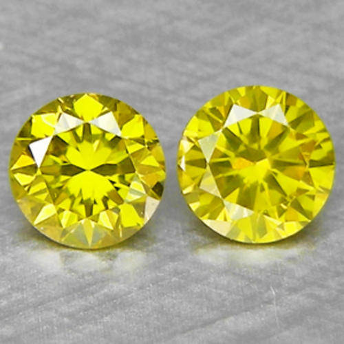 DIAMONDS - 0.14 Cts FINE QUALITY VIVID CANARY YELLOW NATURAL DIAMOND PAIR
