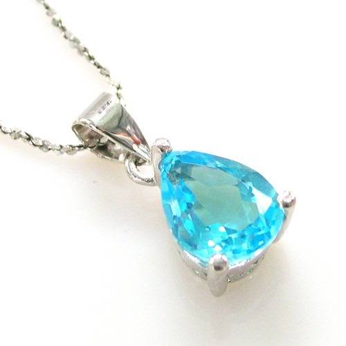 1.3ct Natural Swiss Blue Topaz 8 x 6mm Pendant 925 Silver Pear