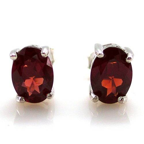 Natural Garnet Earrings Studs 925 Silver Oval 7 x 5mm