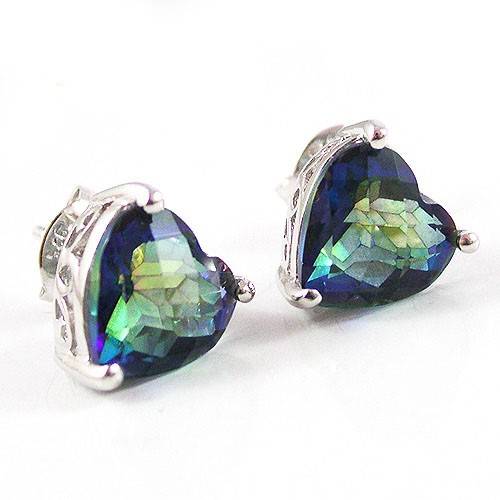 HEART 3.6ct Rainbow Blue Topaz Earrings Studs 925 Sterling Silver