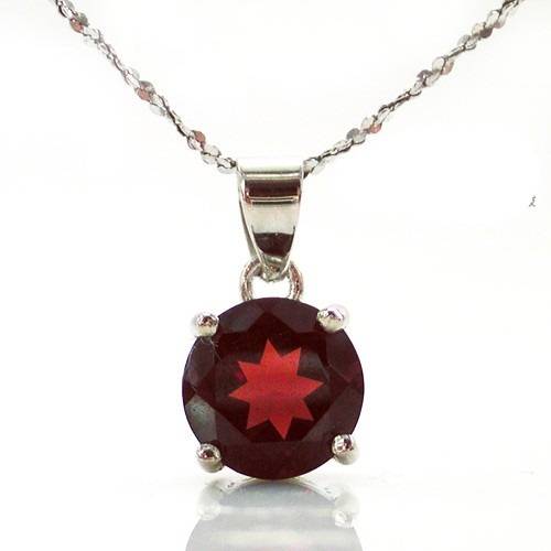 Pendant- Natural Round Garnet 6 x 6mm Pendant 925 Silver
