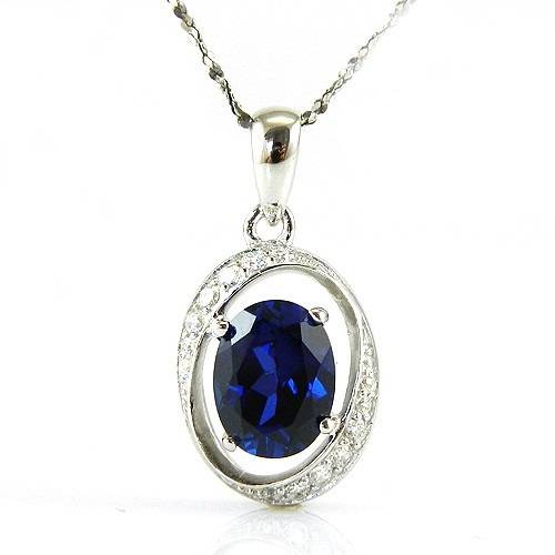 PENDANT~Beautiful 2ct Lab Sapphire Pendant .925 Sterling Silver
