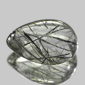 RUTILATED QUARTZ~2.08 Ct. Cute Black Needles In Pear Cabochon Natural White Rutile Quartz