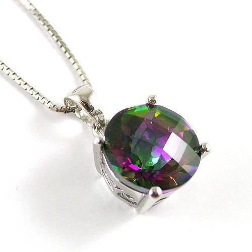 Round 4ct Mystic Topaz Pendant 925. Sterling Silver