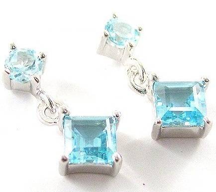 LOVELY Genuine Blue Topaz Earrings Dangles 925 Silver