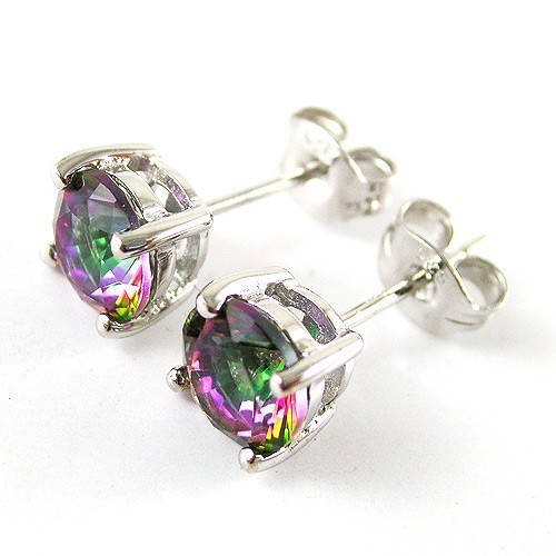 6mm ROUND 1.6ct Mystic Topaz Earrings Stud 925 Silver