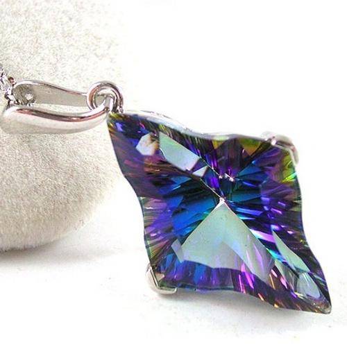 STUNNING DESIGN 16ct Genuine Fire Mystic Topaz Pendant 925 Sterling Silver