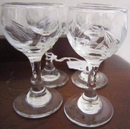 4 etched crystal sherry glassses