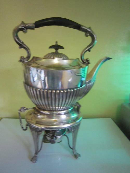 SILVER PLATED TEAPOT, WARMER STAND AND WARMER