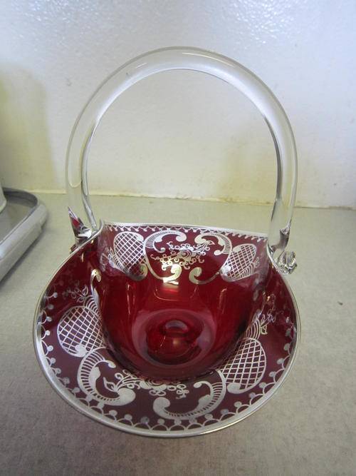 Exquisite glass basket with silver overlay