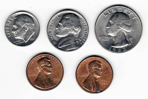 USA 1983 5 Coin Set Different Mint Marks