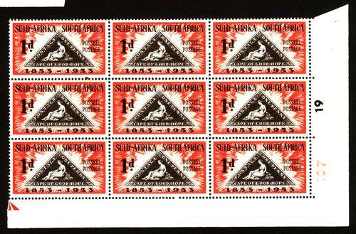 Control Block SACC 143 9 Stamps Centenary of First Issue of Cape Triangle Stamps UMM