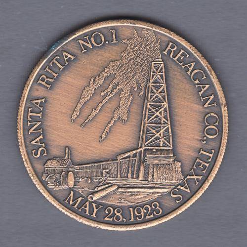 Stunning USA Santa Rita Oil Well 1923 - 1973 Copper Medallion
