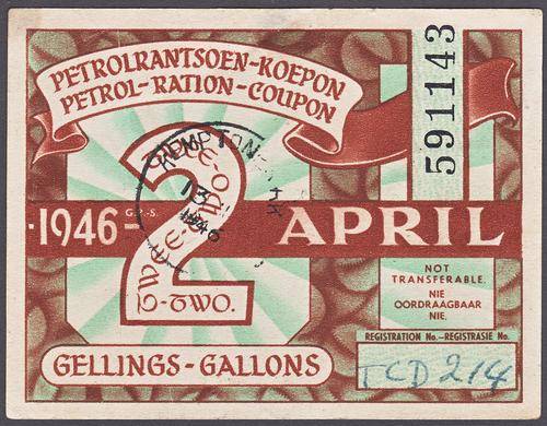1946 2 Gallon Petrol Token Issued in Kempton Park