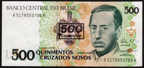 Brazil 500 Criseiros Navos Banknote With Overprint