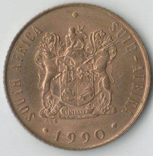 SOUTH AFRICA MINT ERROR 1990 2 CENT COIN WITH CRACKED DIE ! AND LARGER MOUNTAINS - UNC