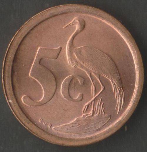 SOUTH AFRICA MINT ERROR 1990 5 CENT COINS x 2 WITH CRACKED DIE, EXTRA THICK LEG &ROTATED DIE- UNC