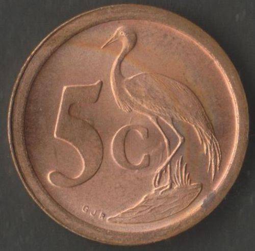 SOUTH AFRICA MINT ERROR 1990 5 CENT COINS x 2 WITH CRACKED DIE, EXTRA THICK LEG &ROTATED DIE- UNC