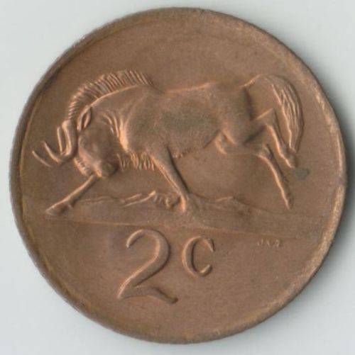 SOUTH AFRICA MINT ERROR 1976 2 CENTS x 2 WEAK STRIKE - PART MISSING GLASSES, CHEEK BONE&HAIRLINES