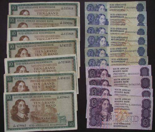 LOT OF SOUTH AFRICA BANKNOTES INCLUDING TW De JONGH TWO, FIVE AND TEN RANDS