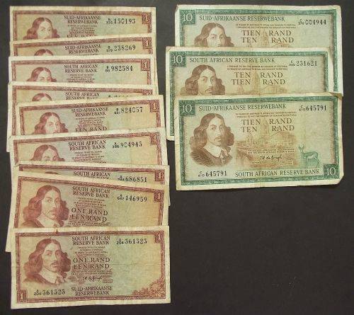 LOT OF SOUTH AFRICA BANKNOTES G DE KOCK, TW DE JONGH C STALS