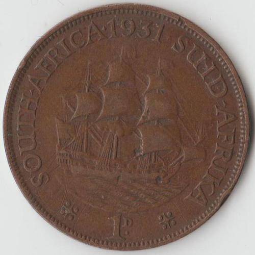 1931 UNION SOUTH AFRICA PENNY WEAK STRIKE OF "I" In GEORGIVS 1940 PENNY "MISSING STAR AFTER DATE"