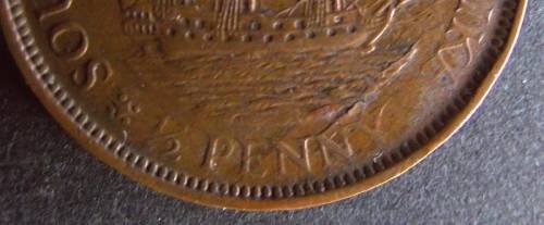 1928 UNION SOUTH AFRICA HALF PENNY EXTRA WAVES ABOVE "NY"TO"KA" MISSING STAR BETWEEN PENNY & AFRIKA