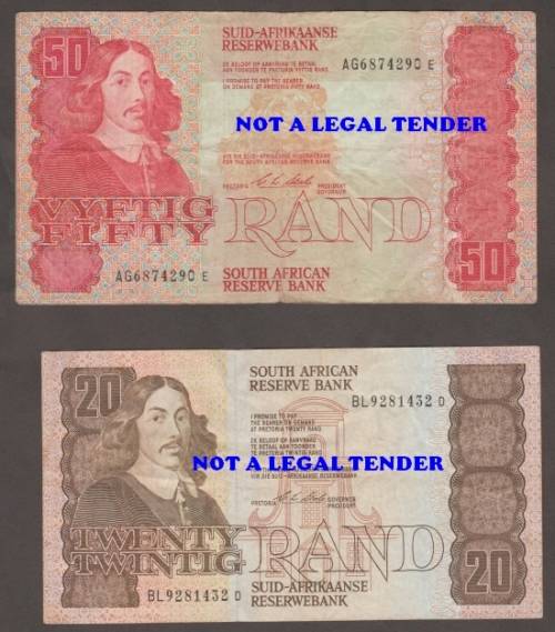 SOUTH AFRICA CL STALS R 2, R 5, R 10. R 20 and R 50 BANKNOTE SET