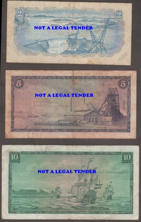 SOUTH AFRICA TW de JONGH R1, R 2, R 5 and R 10 BANKNOTE LOT BOTH WATERMARKS