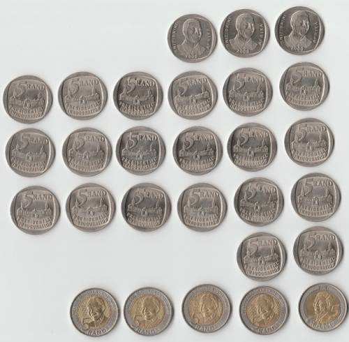 1994 RSA INAUGURATION x20,2000 MANDELA SMILEY FACE x3,2008 MANDLEA x1,2018 MANDELA x4 COINS-28coins