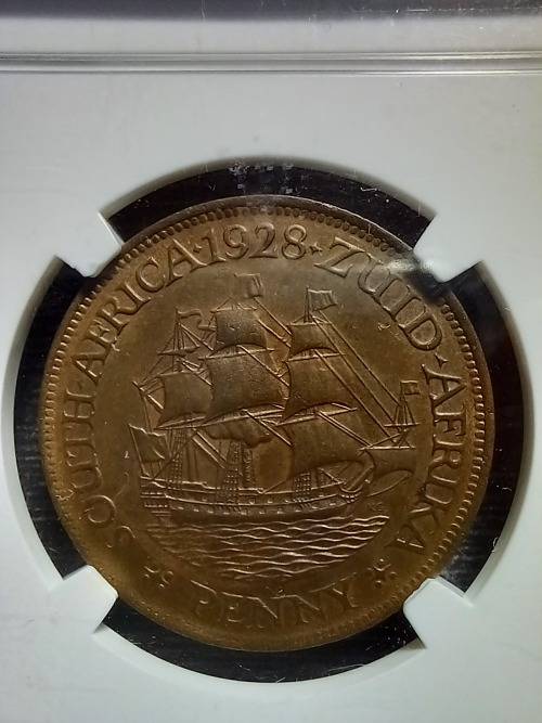 WOW.. 1928 One Penny Graded AU55 BN. Value In EF R1 500.