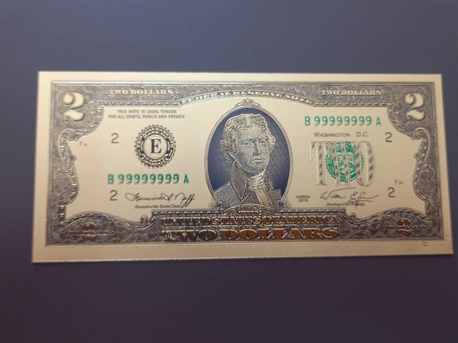 NICE USA $2 GOLD FOIL NOTE. 3 AVAILABLE. BID PER NOTE