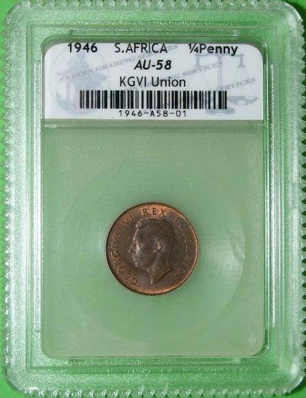 Graded Coin - 1946 South Africa 1/4 Penny (AU-58)