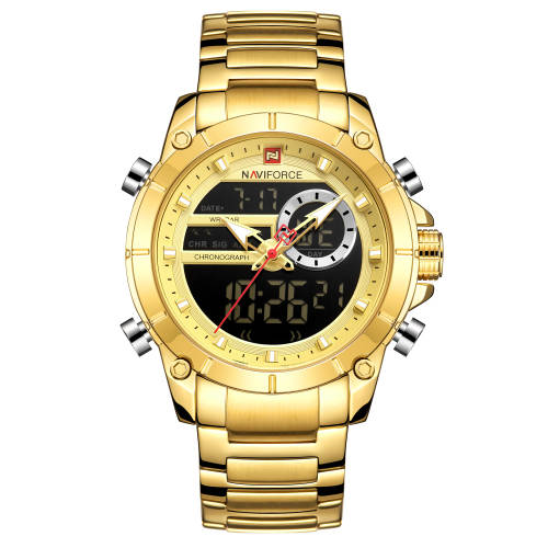 NAVIFORCE 9163 Luxury Men Gold Watch Nice Digital Quartz