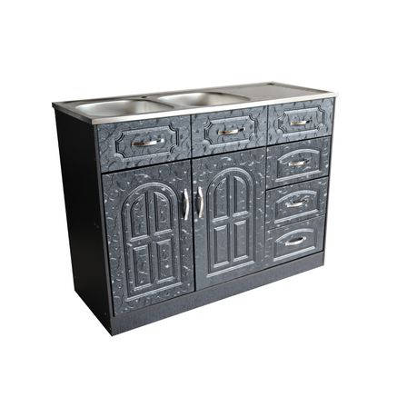 2ND HAND Double Sink Base Unit with Workspace - Flower Black(USED)