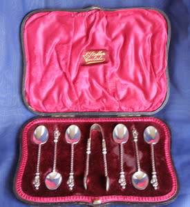 Boxed Silver APOSTLE SPOONS & SUGAR TONGS - Sheffield 1899