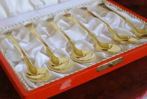 Danish Gilded Silver and Enamelled BOXED TEASPOONS
